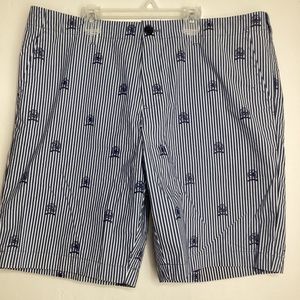 Tommy Hilfiger Striped Crest Shorts Chinos Lion Blue White Stripes Mens 38 Blue